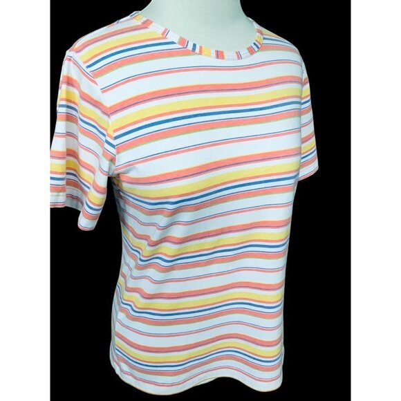SPECULATION PETITIE LADIES SS COLORFUL STRIPED TEE TSHIRT TOP TUNIC COTTON PL - Picture 1 of 8